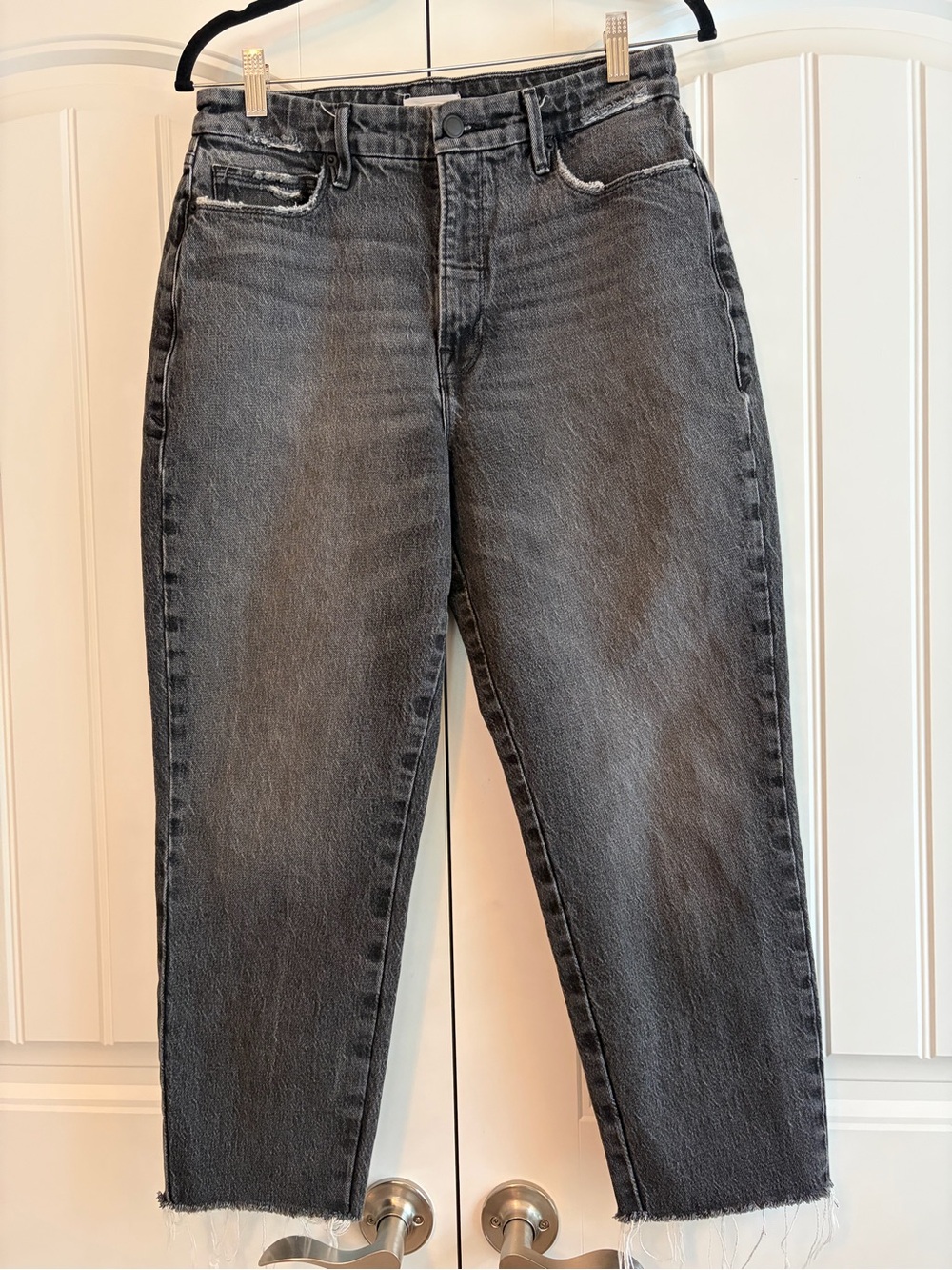 Good American Classic Jeans Ankle Black Washed Raw Hem High Rise Size 4 / 27